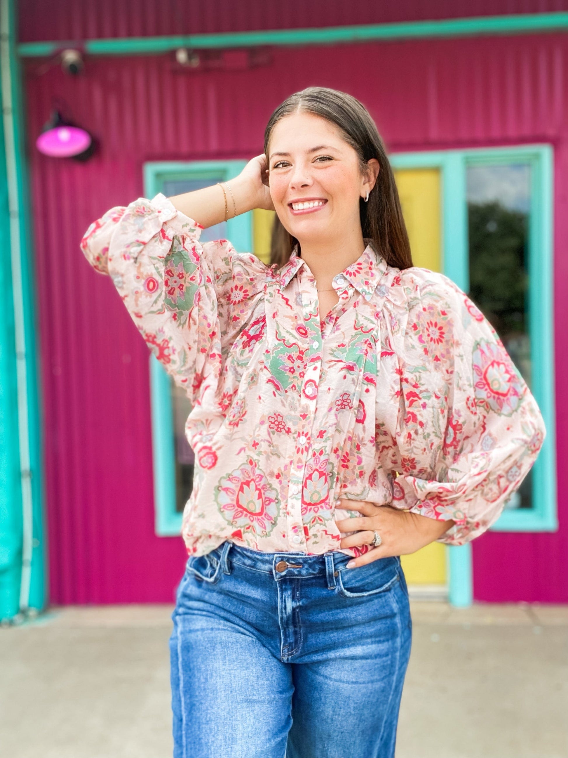 Tops Lyla Floral Print Blouse-Peachy