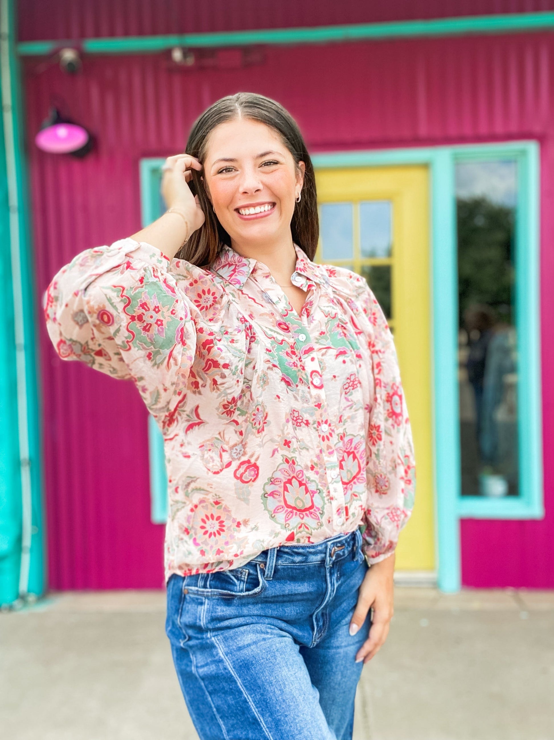 Tops Lyla Floral Print Blouse-Peachy