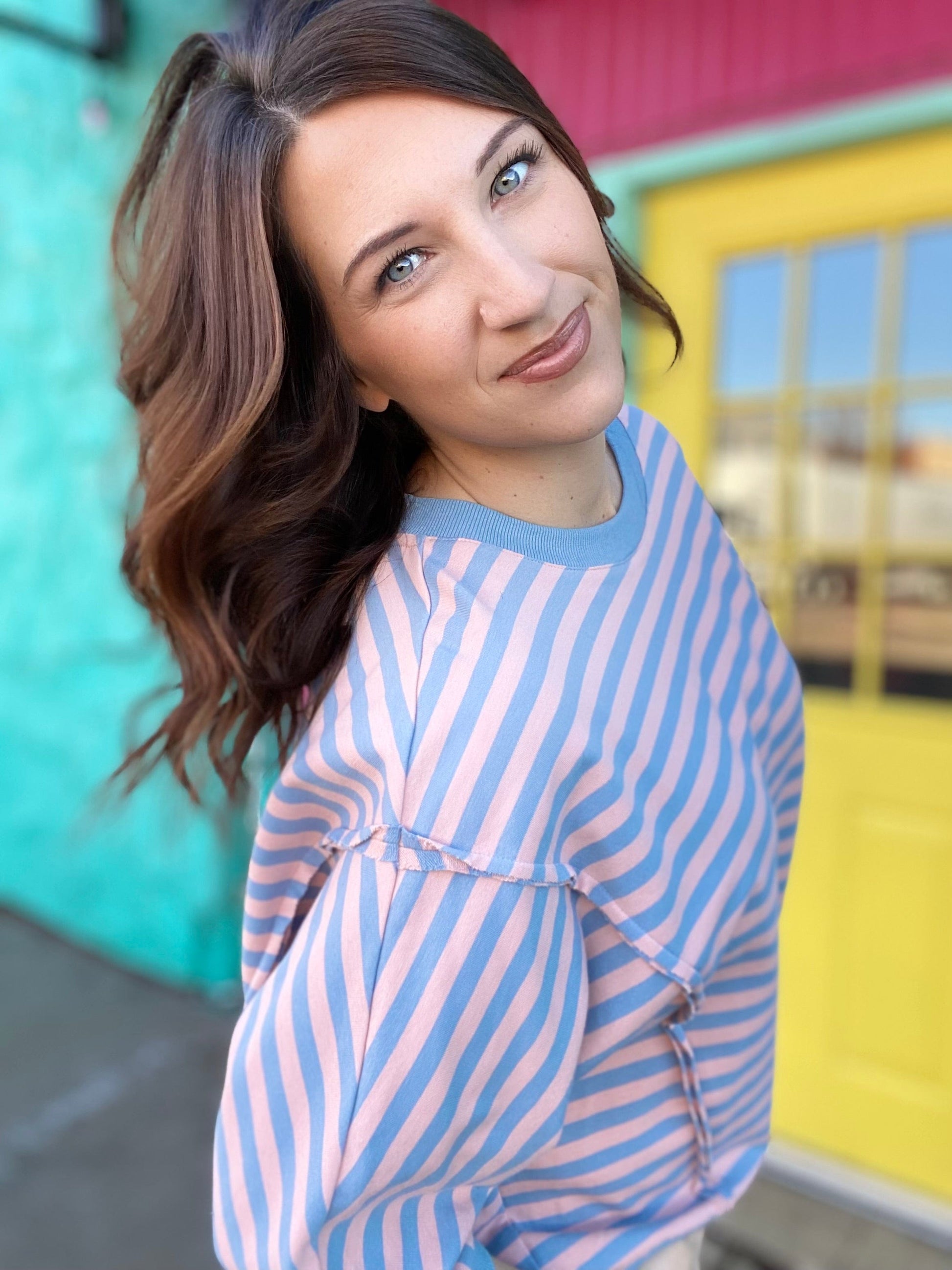 Tops Nadia Striped Pullover-Blue