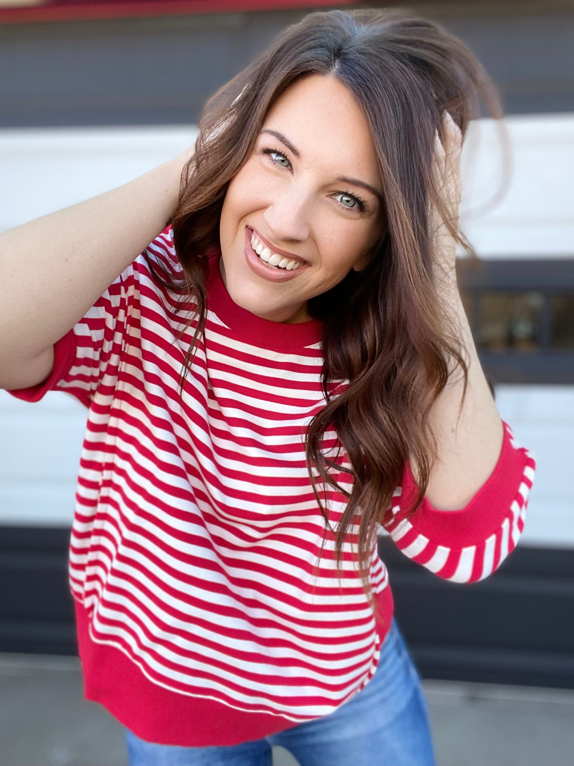 Tops Nadia Striped Pullover-Red