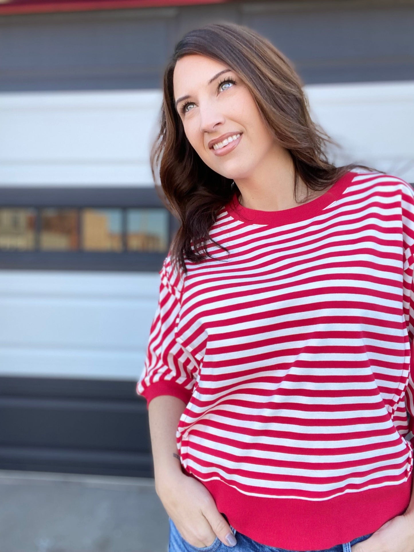 Tops Nadia Striped Pullover-Red