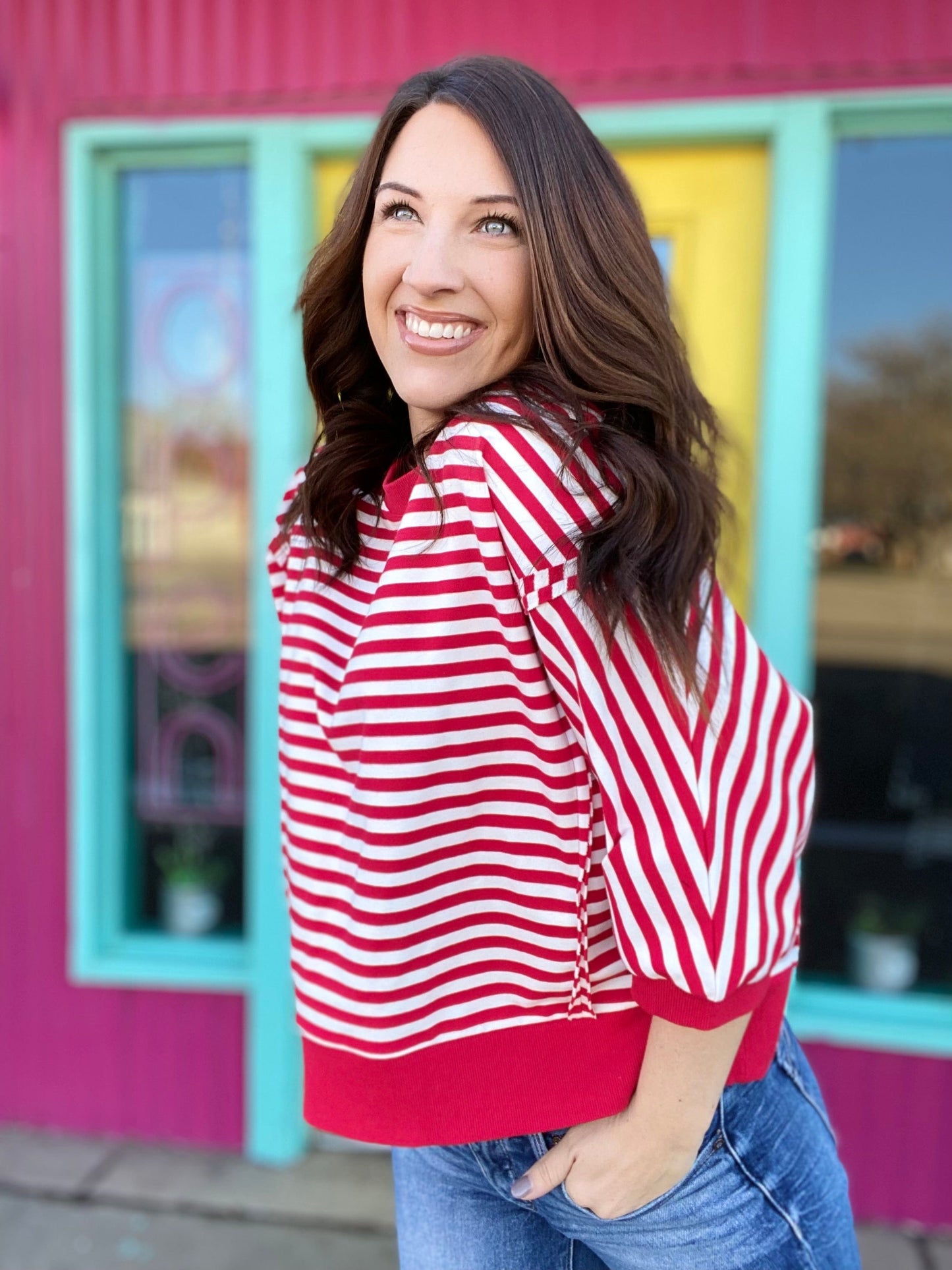 Tops Nadia Striped Pullover-Red