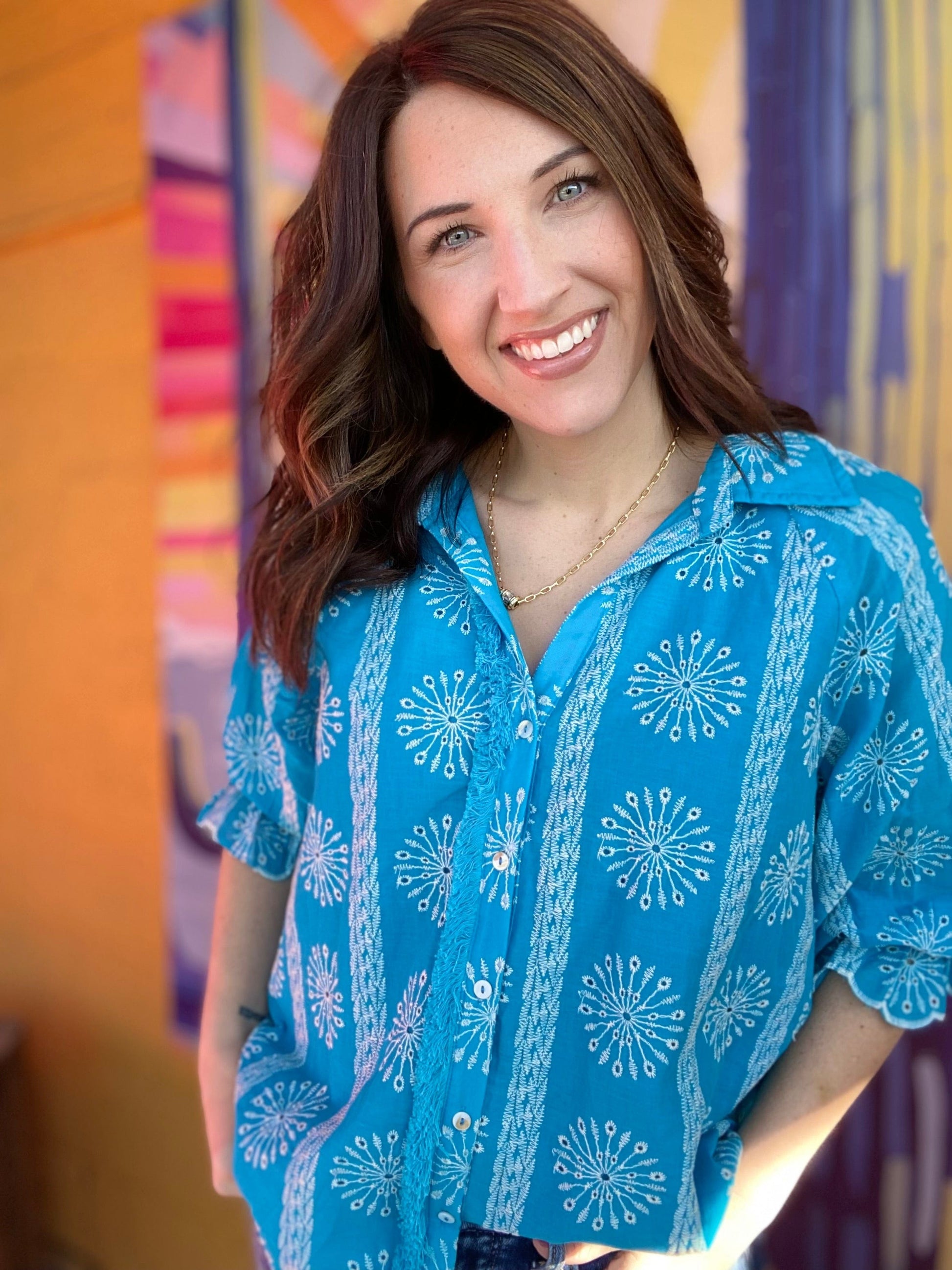 Tops Ocean Blue Cotton Blouse