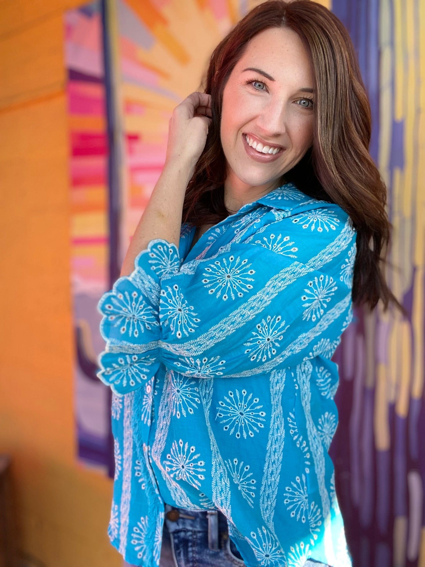 Tops Ocean Blue Cotton Blouse