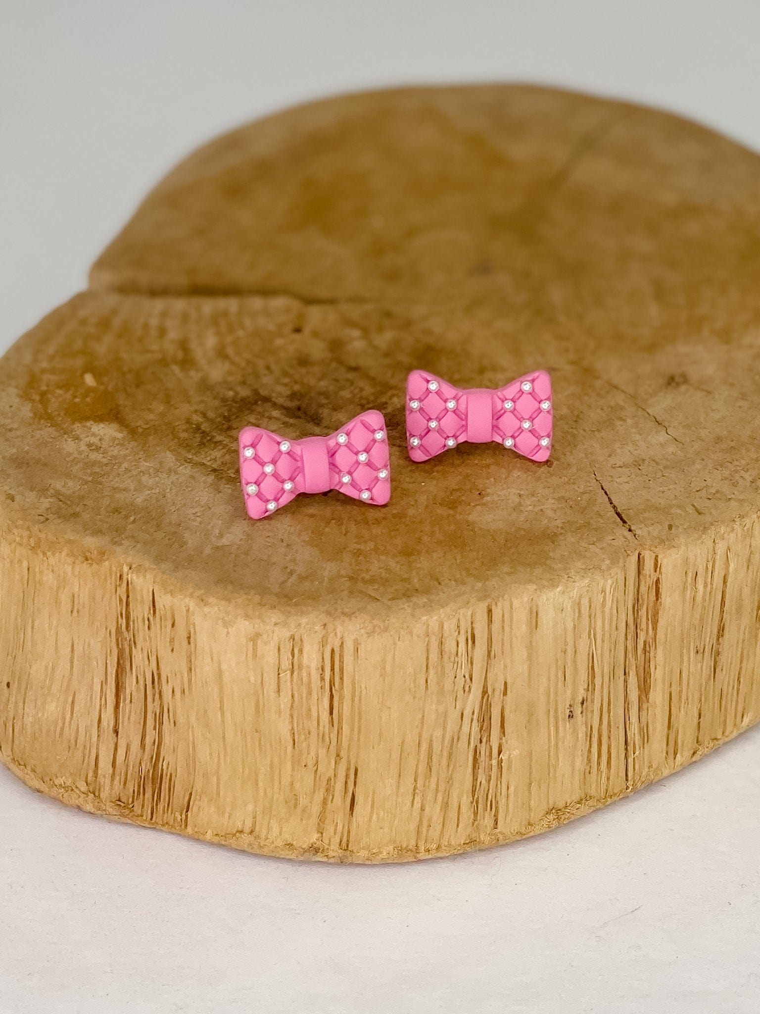 Earrings Pink & Pearl Bow Stud Earrings