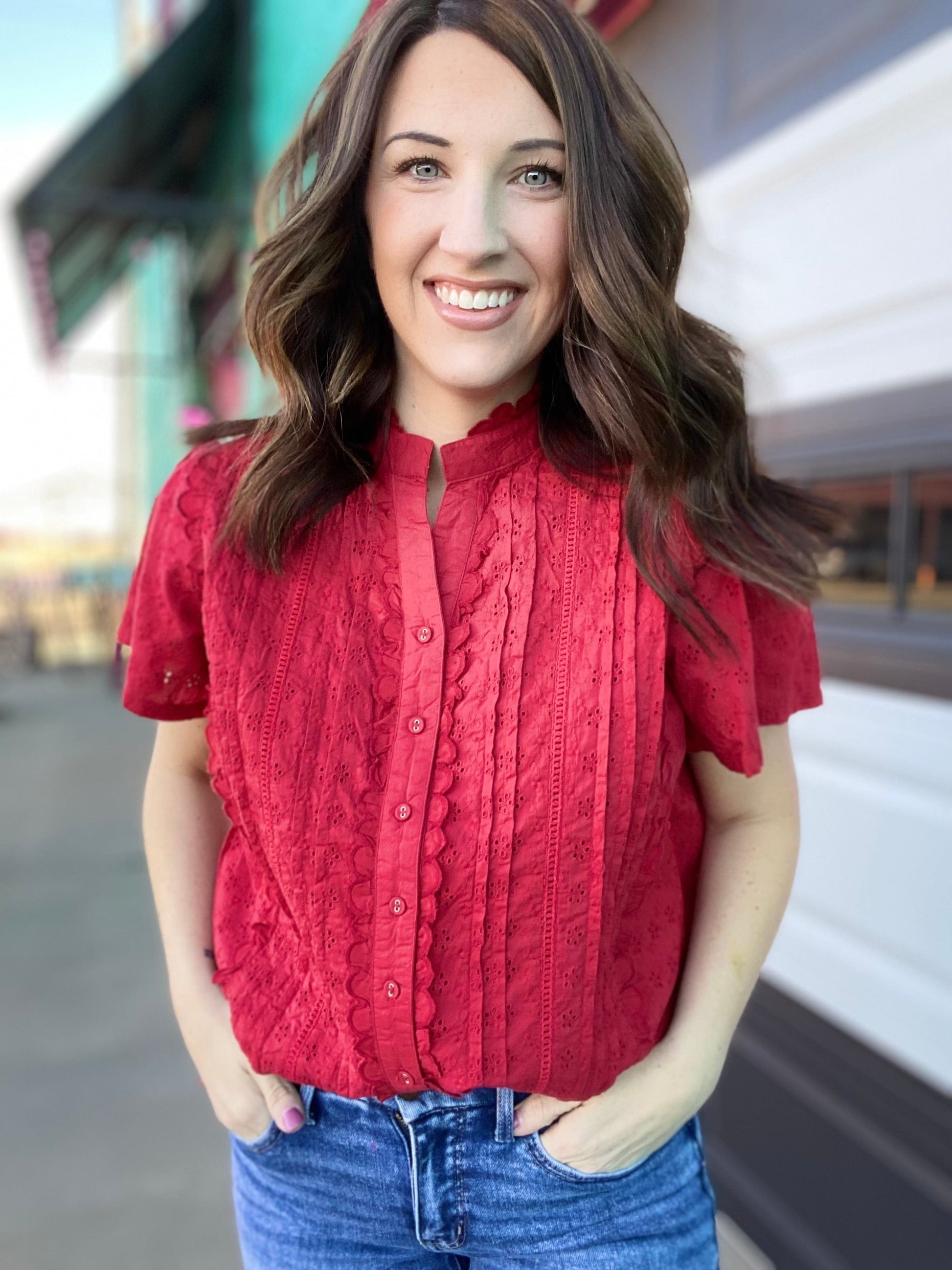 Red Hot Eyelet Blouse