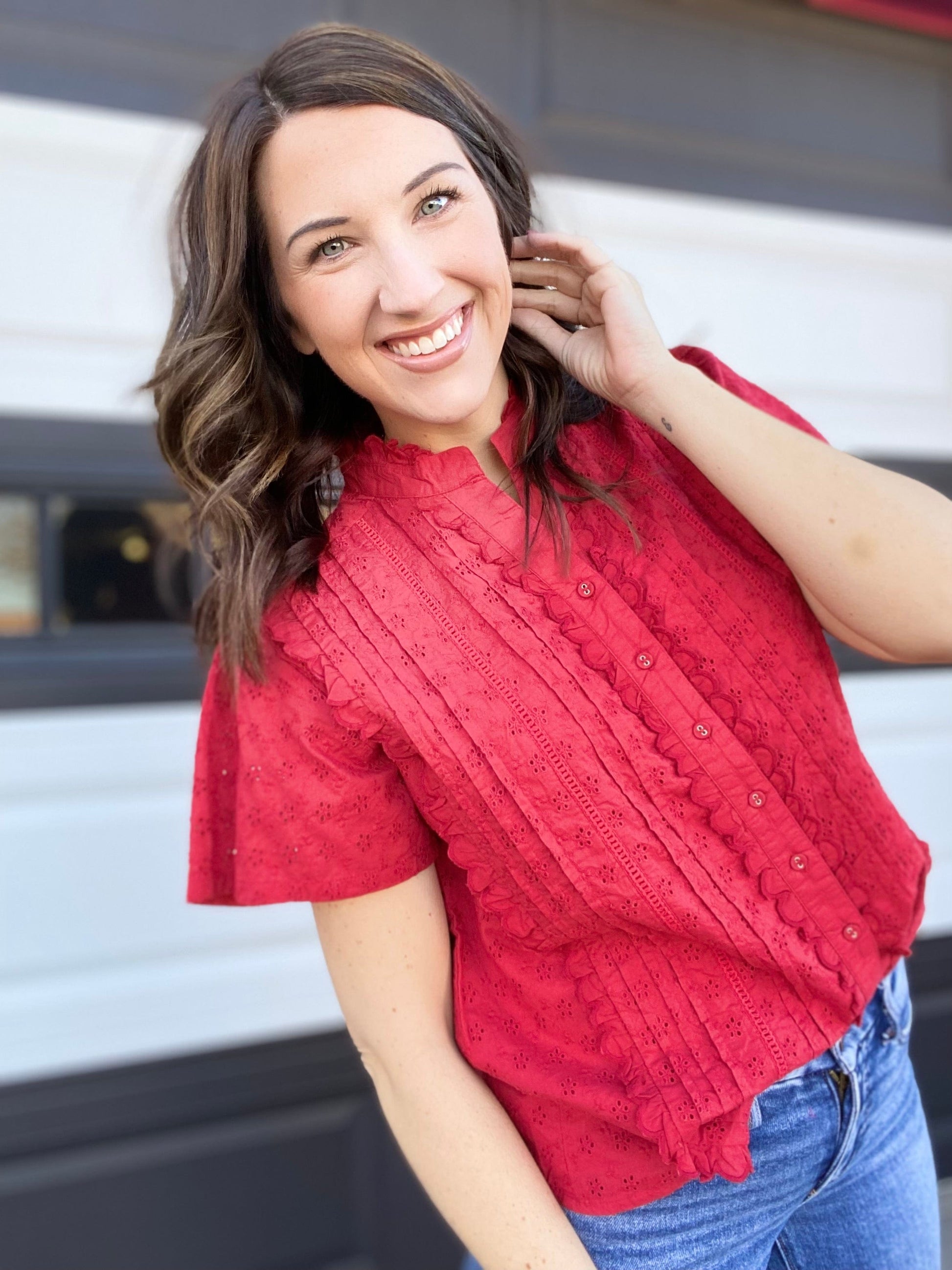 Red Hot Eyelet Blouse