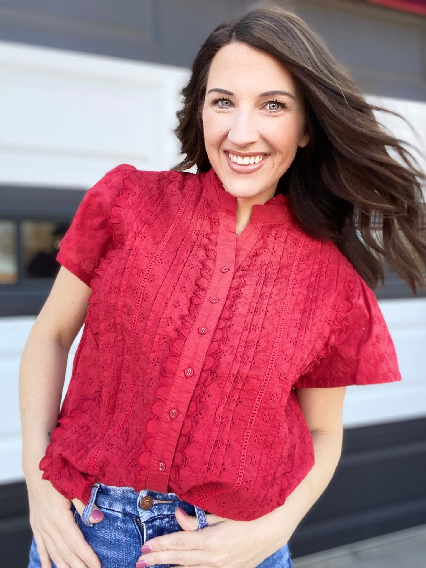 Red Hot Eyelet Blouse