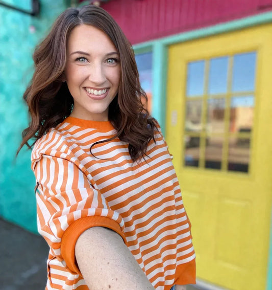 Nadia Striped Pullover-Orange