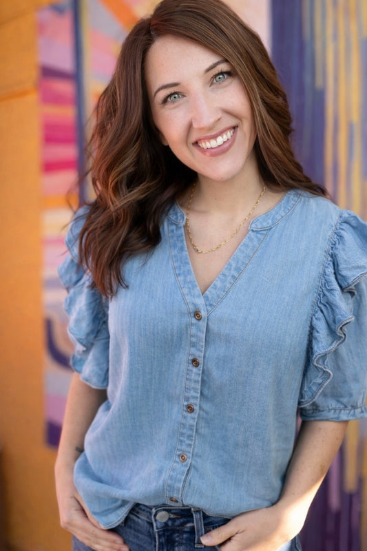 Scout Denim Ruffle Blouse