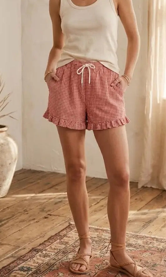 Gingham Shorts- Red