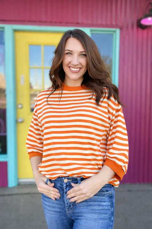 Nadia Striped Pullover-Orange