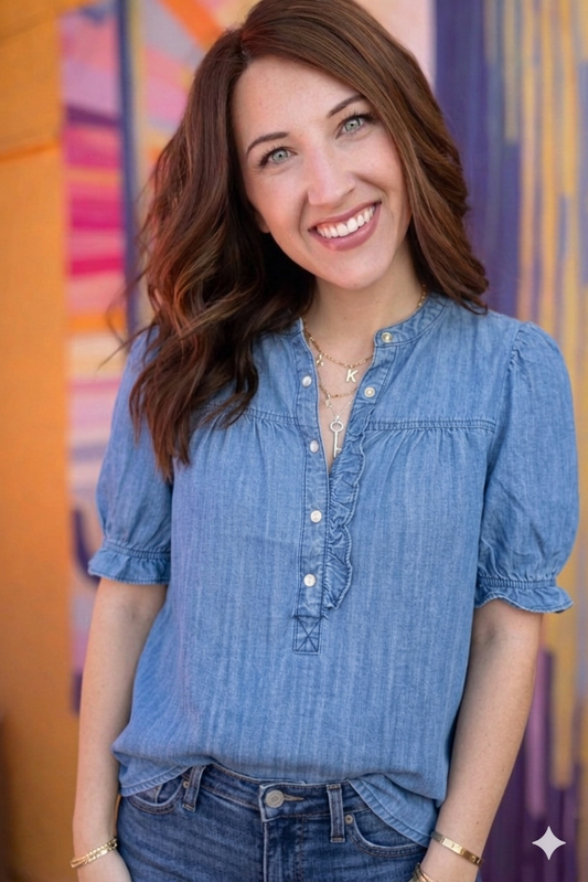 Quinne Denim Ruffle Blouse