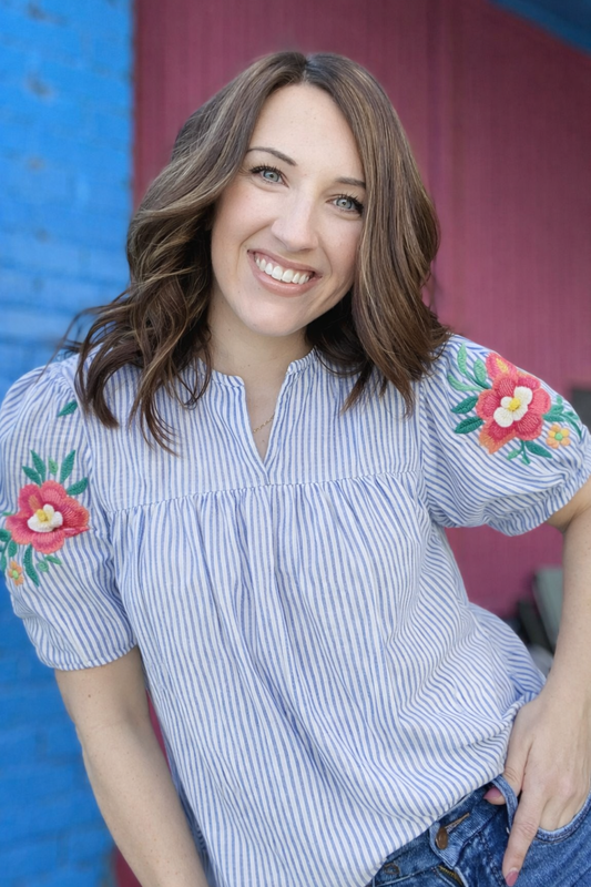 Cicili Striped Embroidered Top