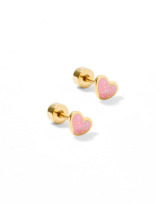 Screwback Stud Earrings - Nora Heart Pink
