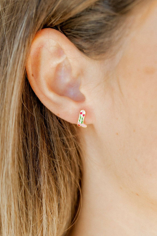 Jewelry Screwback Stud Earrings - Tulip Cowgirl Boot