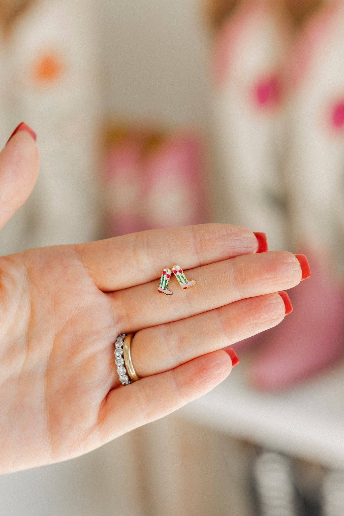 Jewelry Screwback Stud Earrings - Tulip Cowgirl Boot