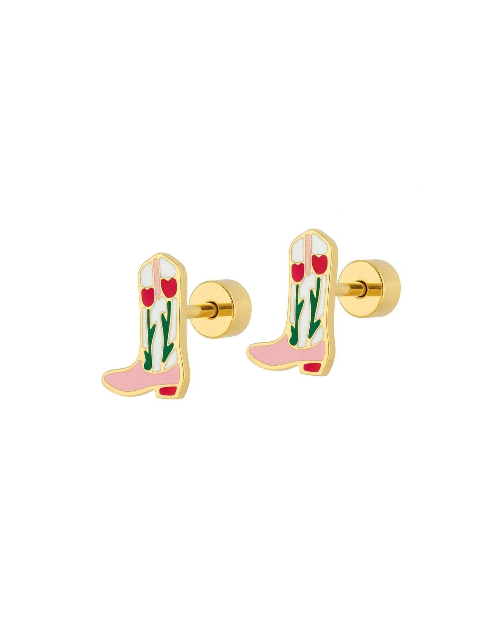 Jewelry Screwback Stud Earrings - Tulip Cowgirl Boot