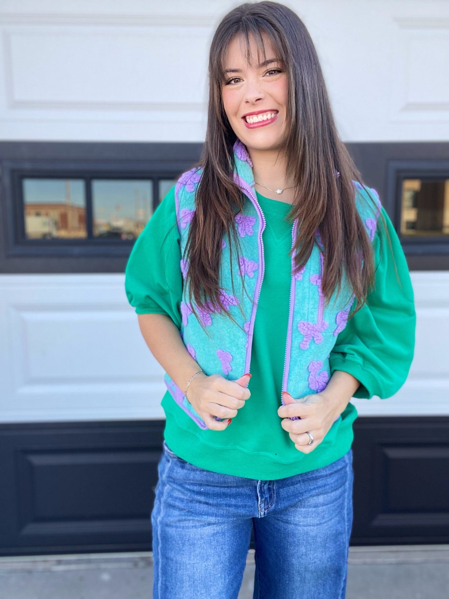 Outerwear Sherpa Bow Vest- Mint