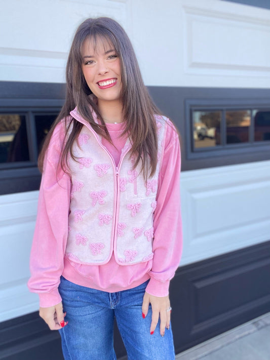 Outerwear Sherpa Bow Vest- Pink