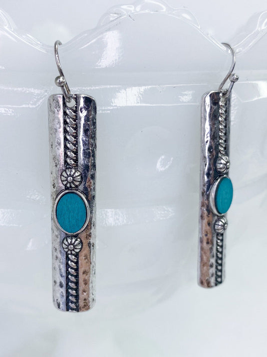 Earrings Silver and Turquoise Bar Earring