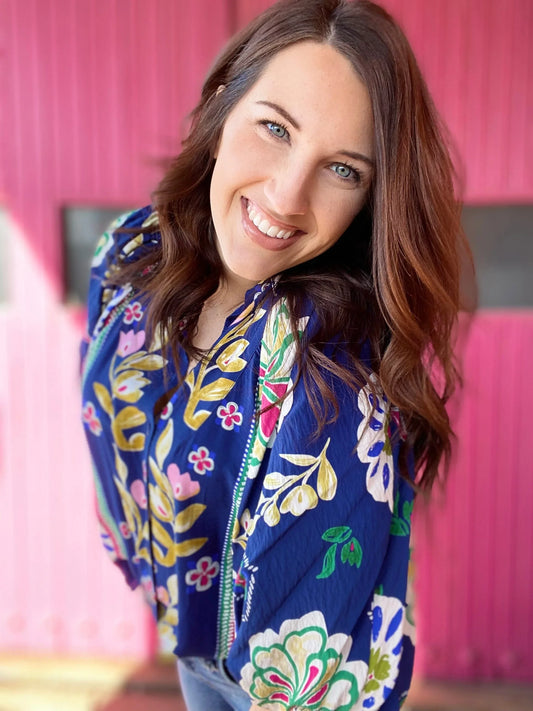 Tops Sydnee Blue Floral Blouse