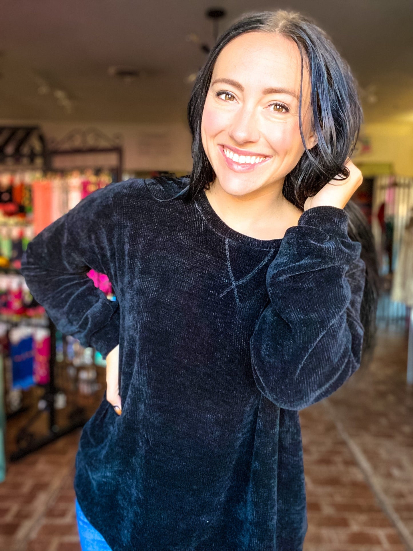 Tops Tara Chenille Pullover Sweater- Black
