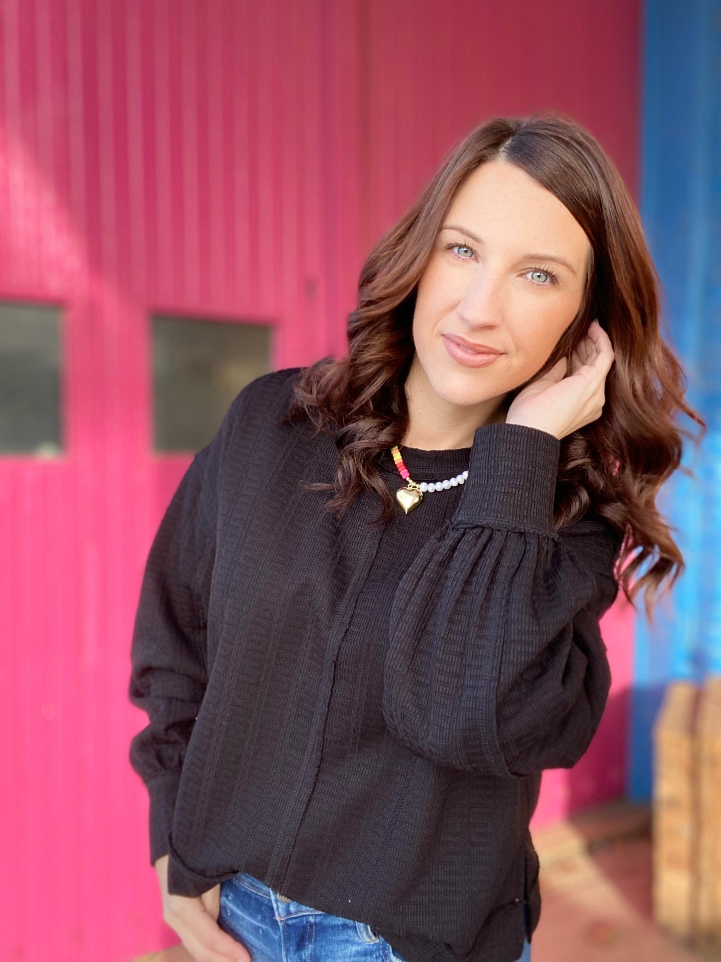 Shirts & Tops Tinny Waffle Knit Pullover- Black