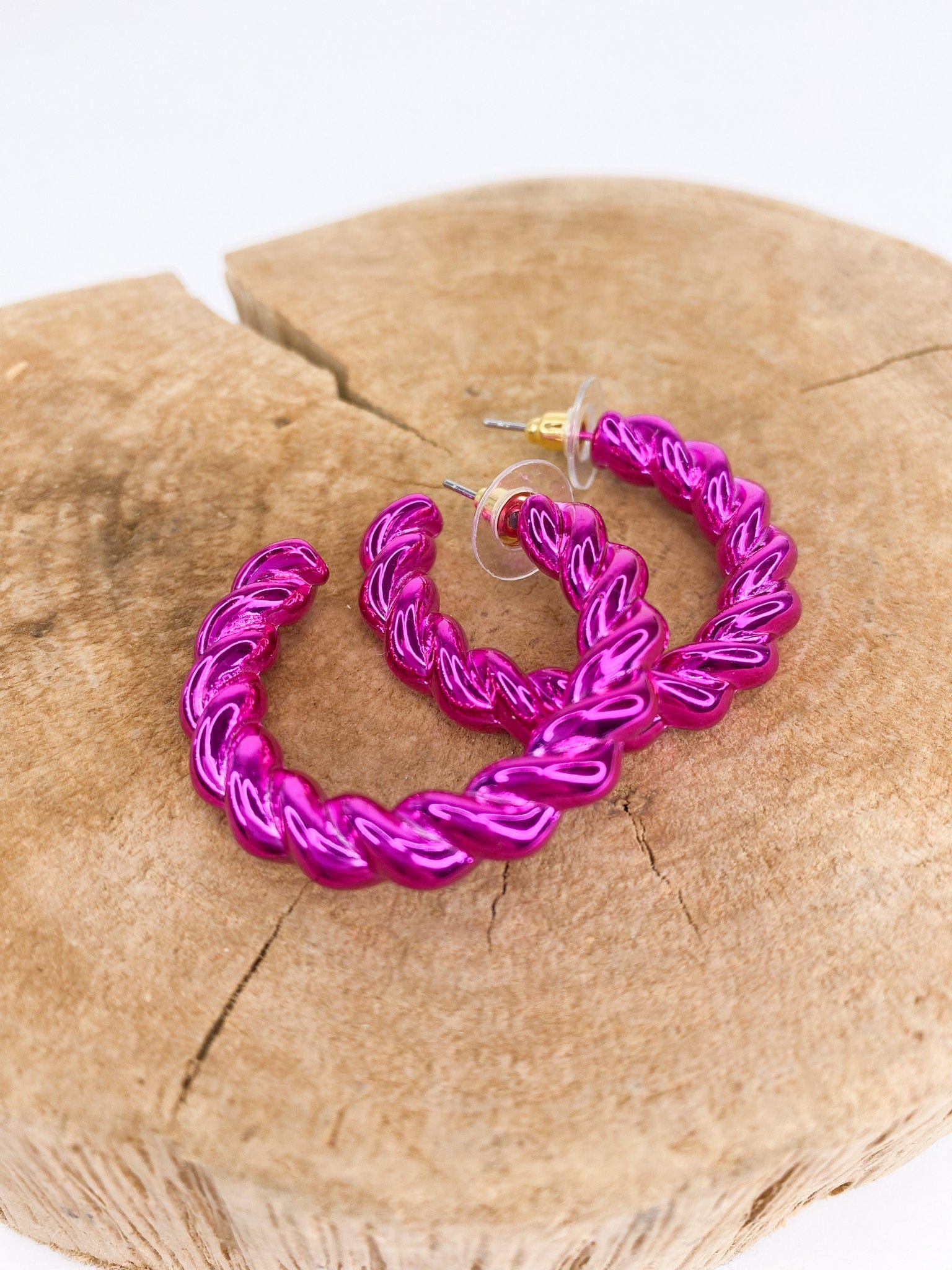 Earrings Fuchsia Twist Hoop Earring