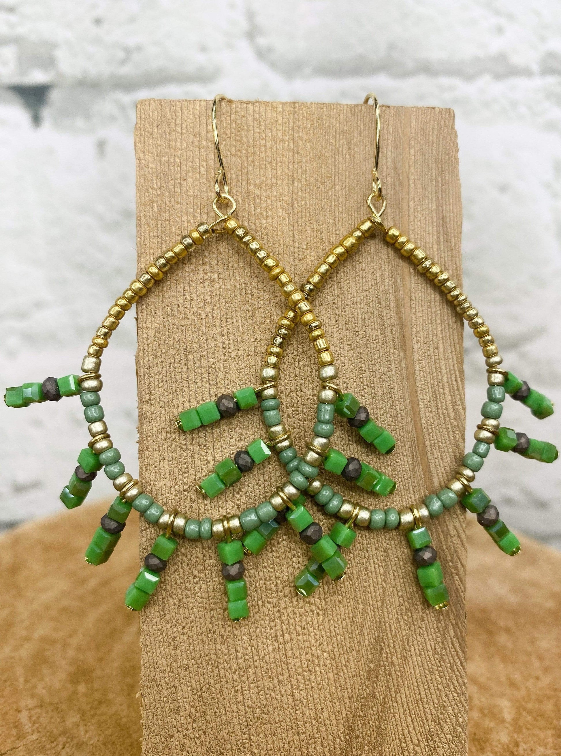Earrings Kiki Beaded Teardrop Green