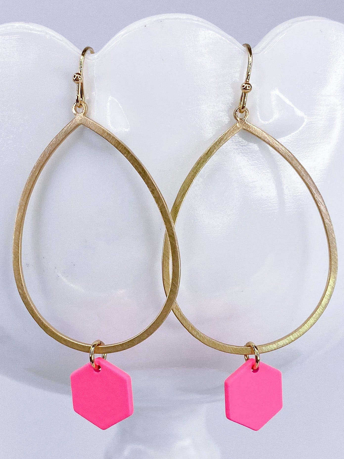 Earrings Hexed Tear Drop- Neon Pink