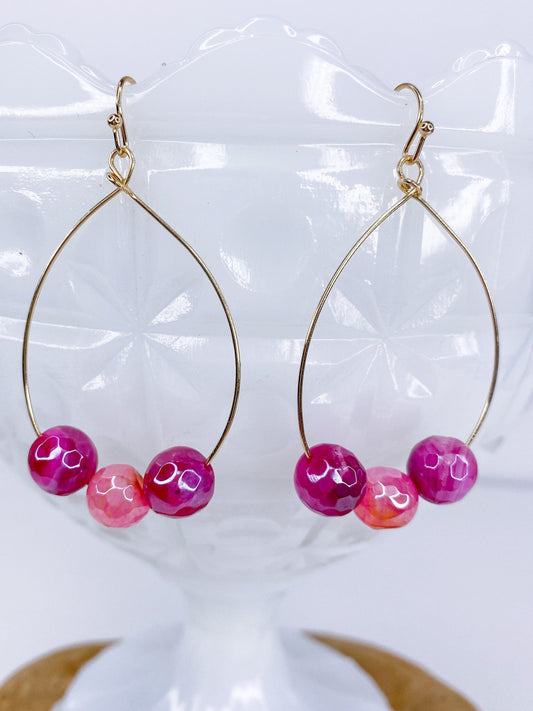 Earrings Jax Triple Stone Earring-Pink