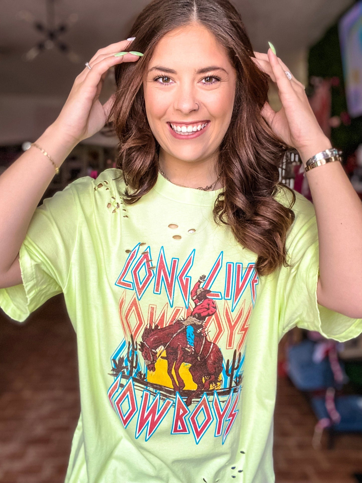 Graphic Tees Long Live Cowboys Neon