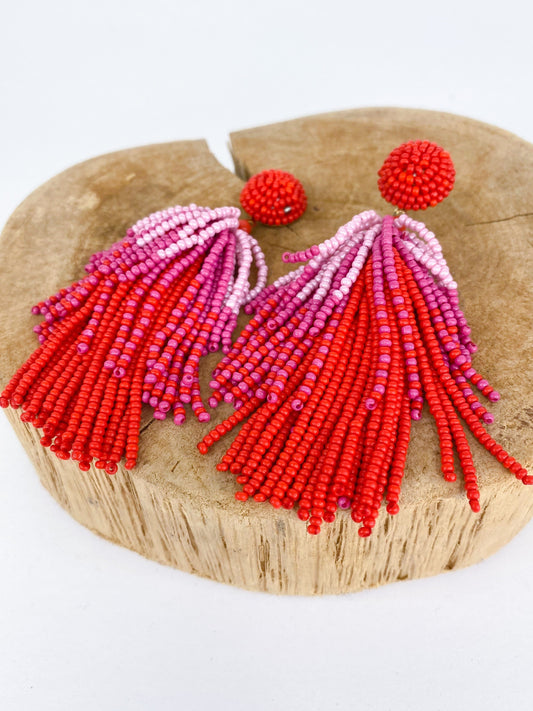 Earrings Pink and Red Beaded Earring