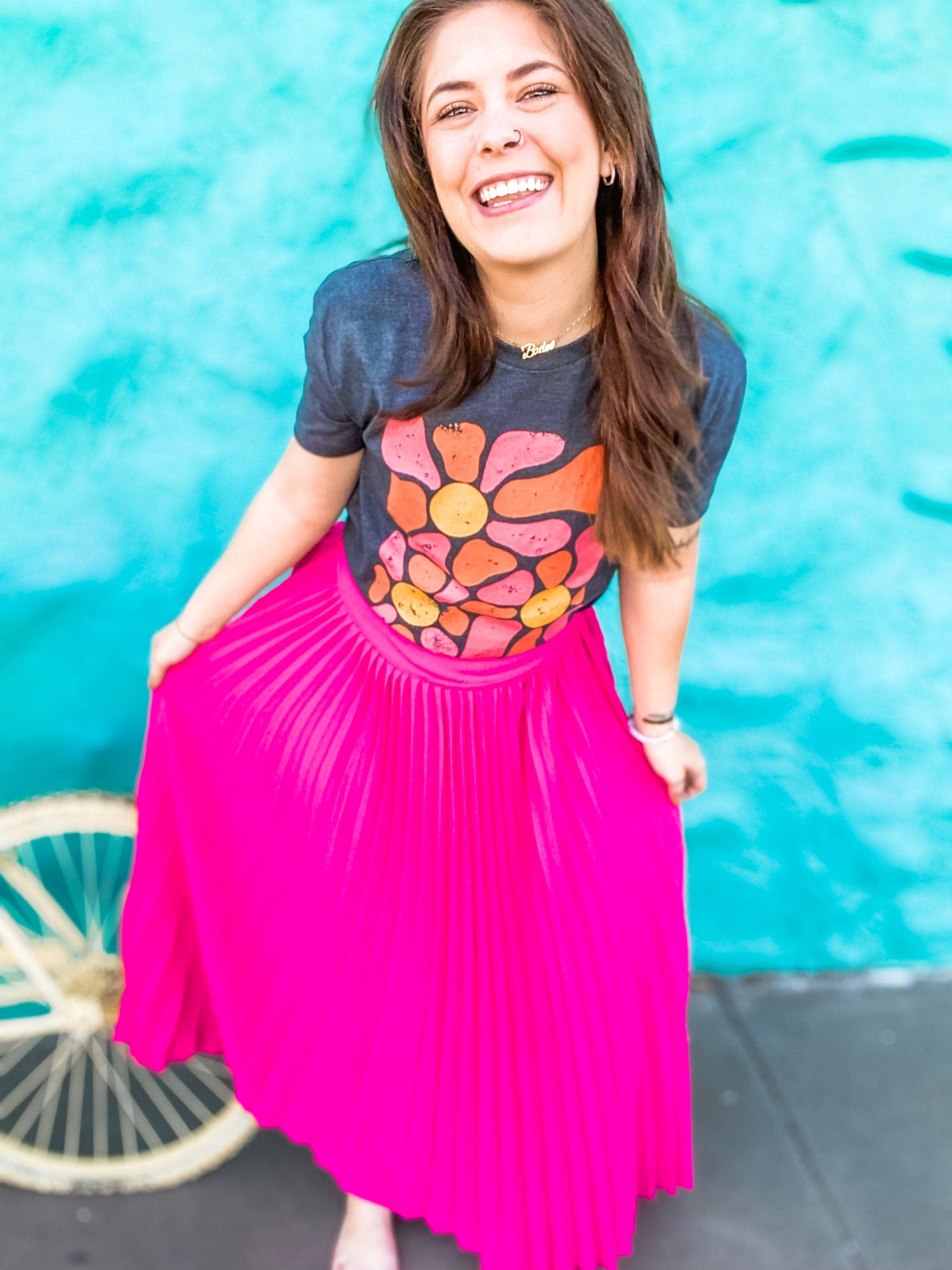 skirt Pink Pleated Maxi Skirt