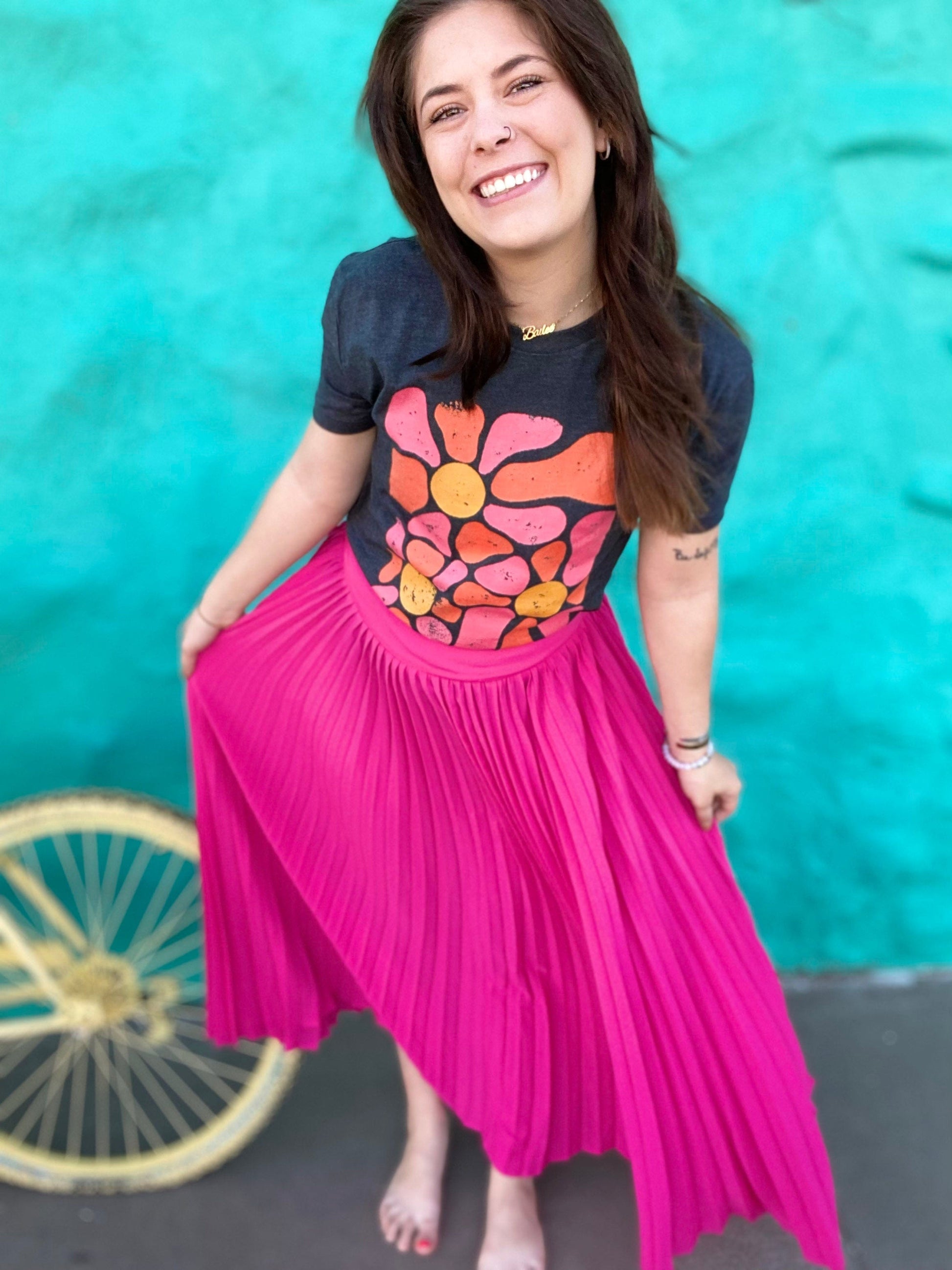 skirt Pink Pleated Maxi Skirt