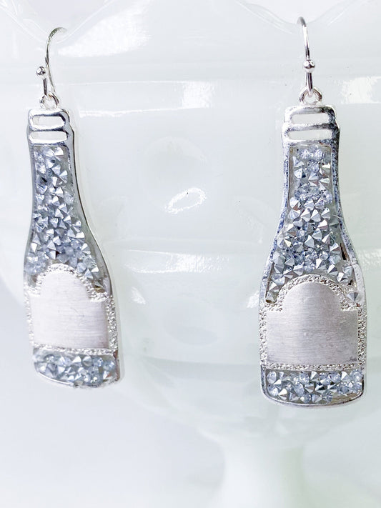 Earrings Silver Champagne Bottle Earrings