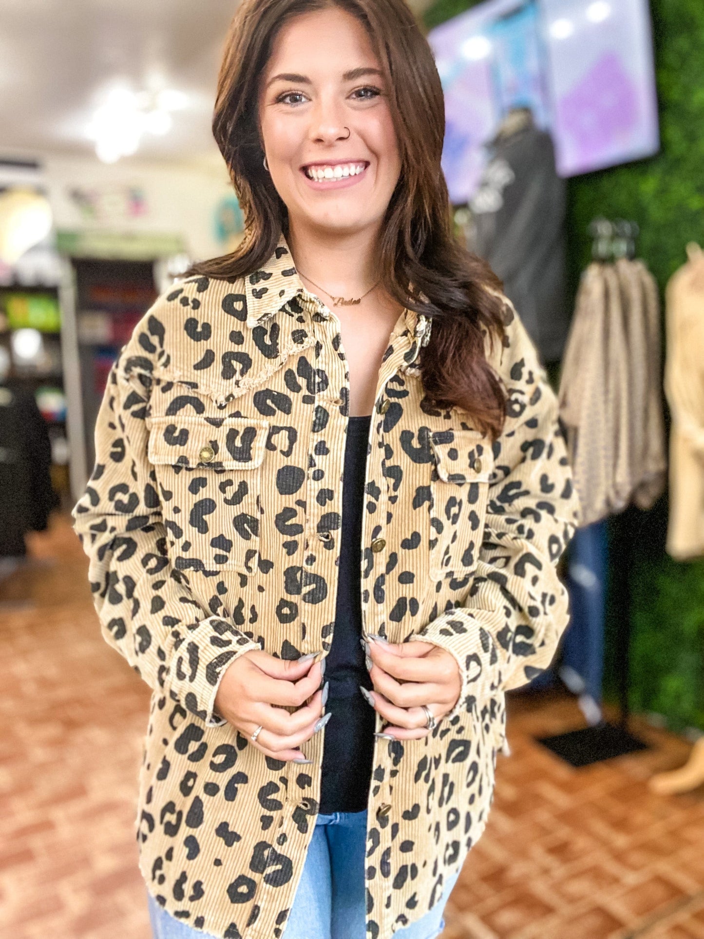 Outerwear Taupe Leopard Corded Shacket