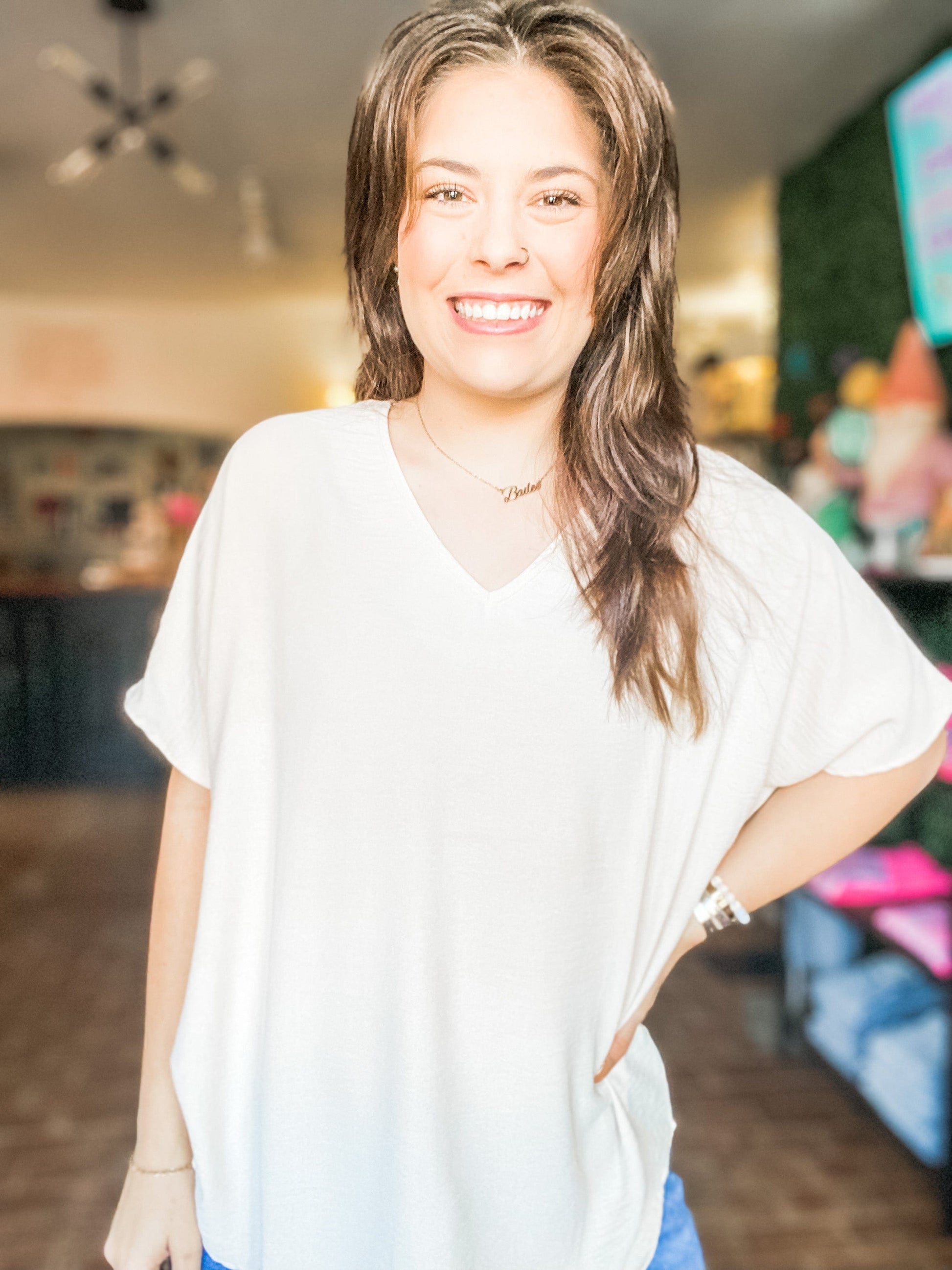 Shirts & Tops Vera V-neck Top- Oatmeal
